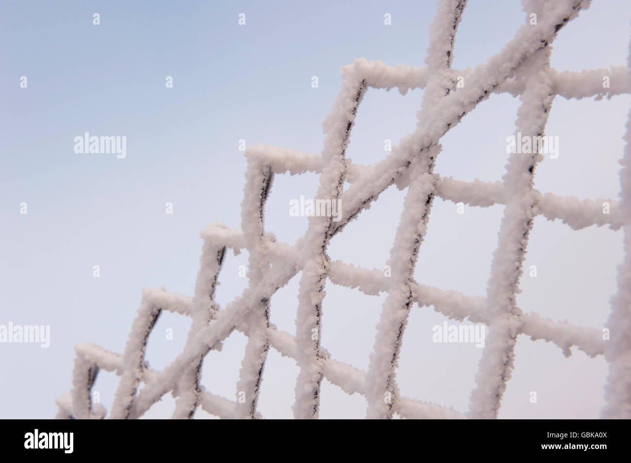 Chainlink fence covered with hoarfrost, Sweden, Europe Stock Photo