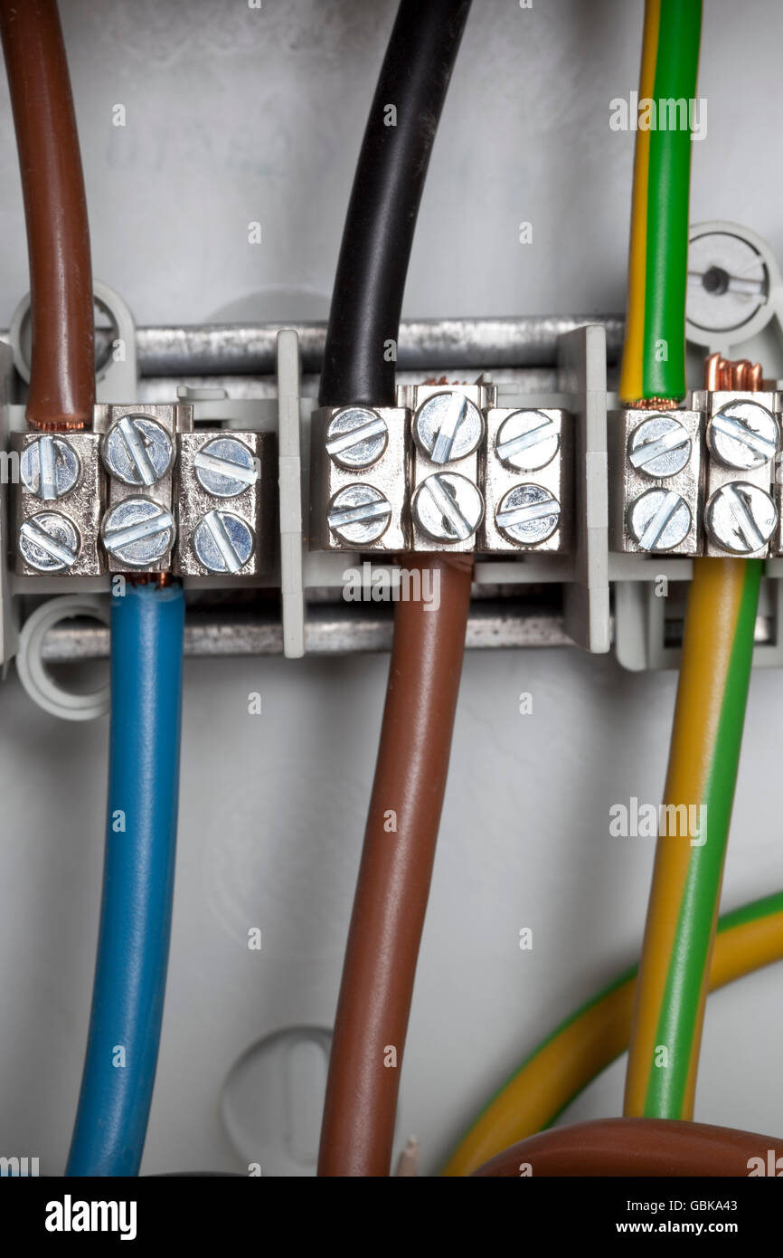 Junction box, power cables Stock Photo
