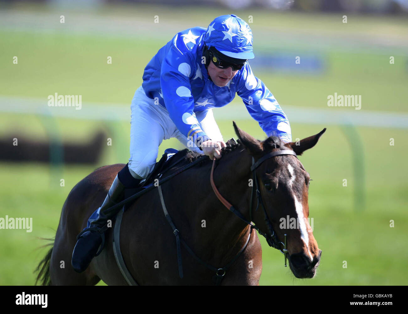 Apartman ridden by Jan Faltejsek goes on to win the Purvis Marquees Juvenile Novices' Hurdle during Day Two of the Coral Scottish Grand National Festival at Ayr Racecourse, Ayr. Stock Photo