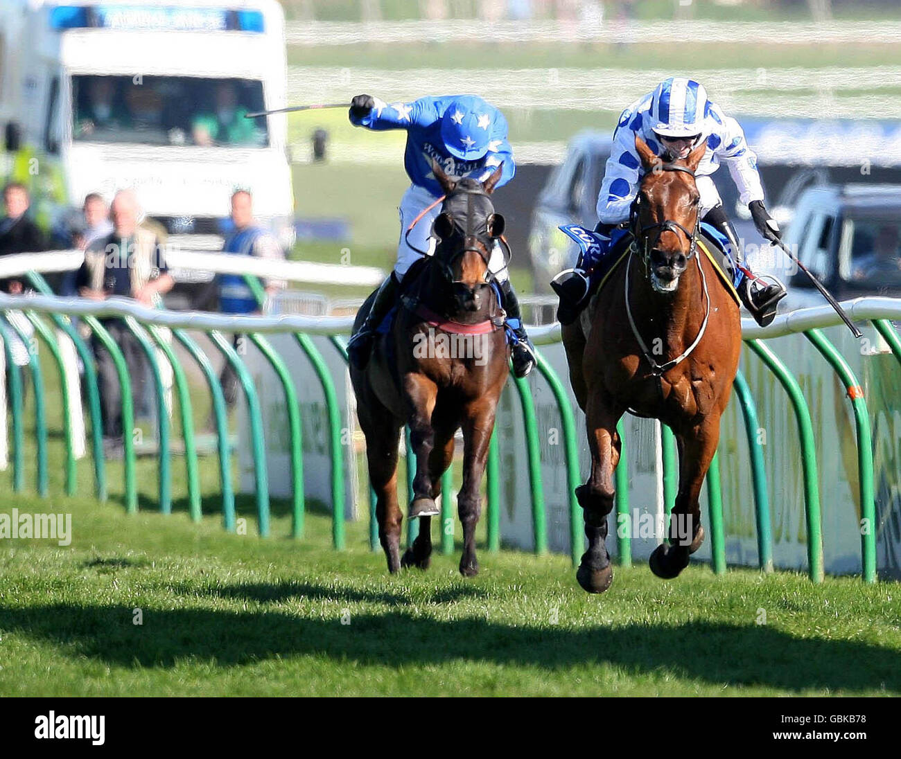 Hello Bud (right) ridden by Paddy Brennan goes on to win The Coral Scottish Grand National during Day Two of the Coral Scottish Grand National Festival at Ayr Racecourse, Ayr. Stock Photo