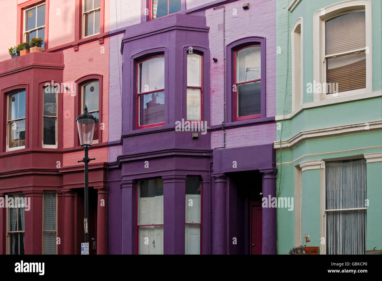 Colourful house facades, Lancaster Road, Portobello, Kensington, London, England, United Kingdom, Europe Stock Photo