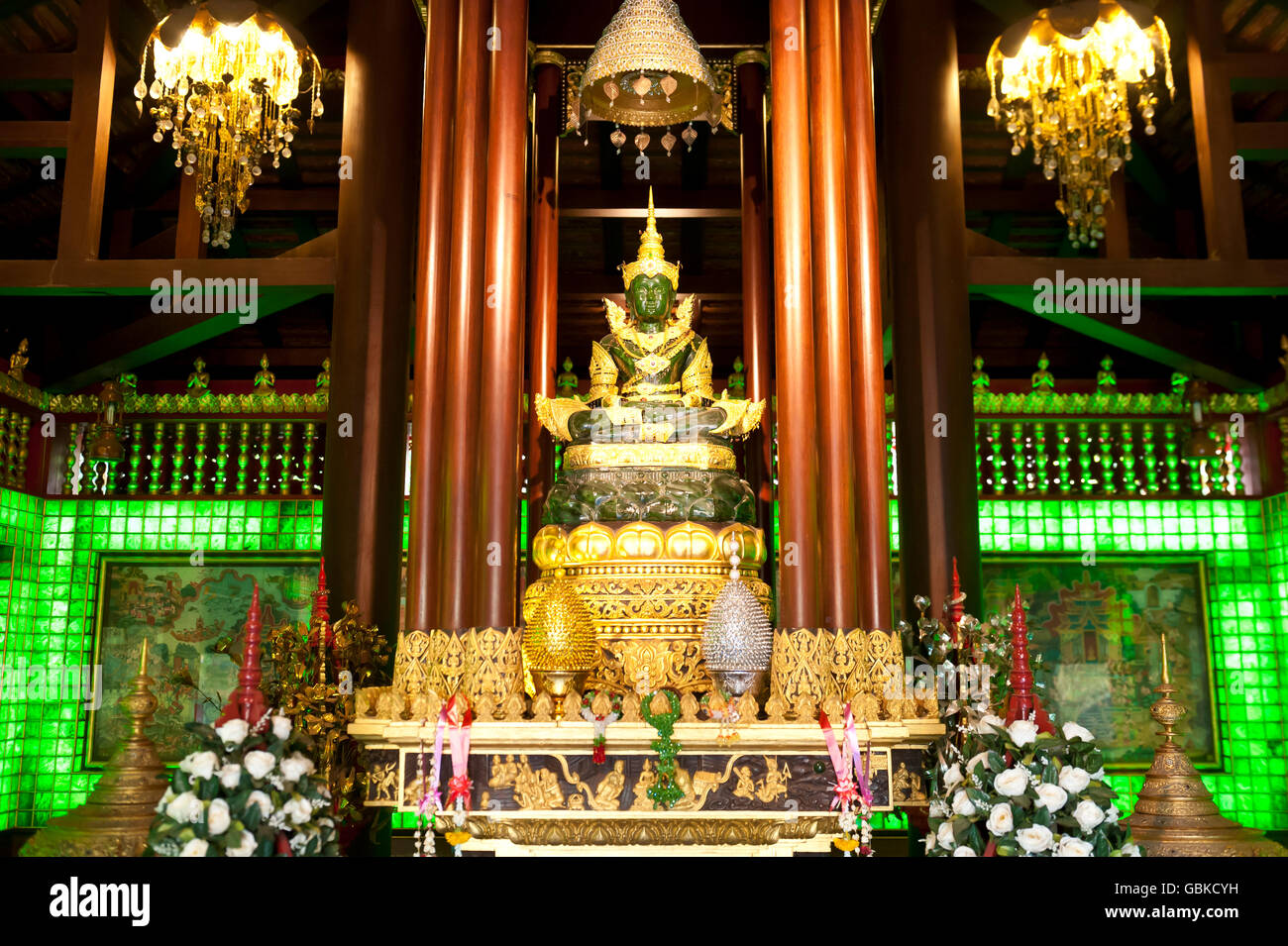 Replica of the Emerald Buddha of Bangkok, temple complex Wat Phra Kaeo, Wat Phra Kaew, Chiang Rai, Chiang Rai province Stock Photo