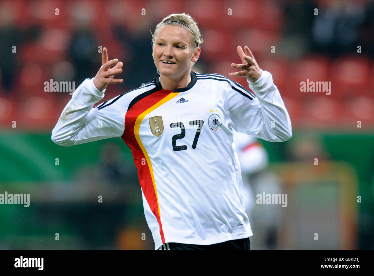 Alexander Popp celebrating a goal, women's international football match, Germany - Nigeria 8:0, BayArena, Leverkusen Stock Photo