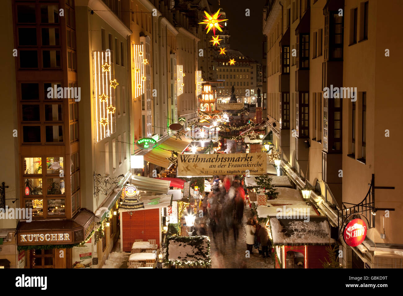 Christmas market next to the Frauenkirche Church, Muenzgasse street, Dresden, Saxony Stock Photo