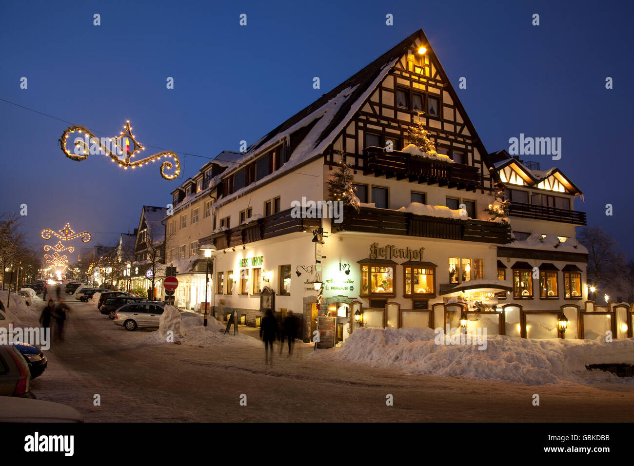 Hessenhof Hotel, Am Waltenberg, winter market, Winterberg, Sauerland region, North Rhine-Westphalia Stock Photo