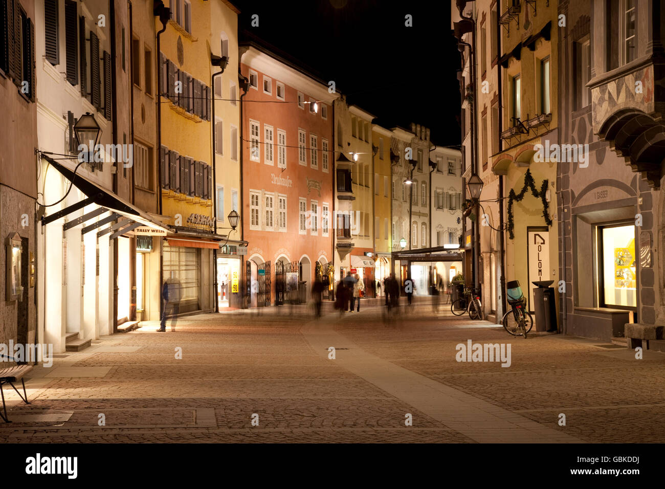 City street at night, Bruneck, Pustertal valley, Val Pusteria, Alto Adige, Italy, Europe Stock Photo