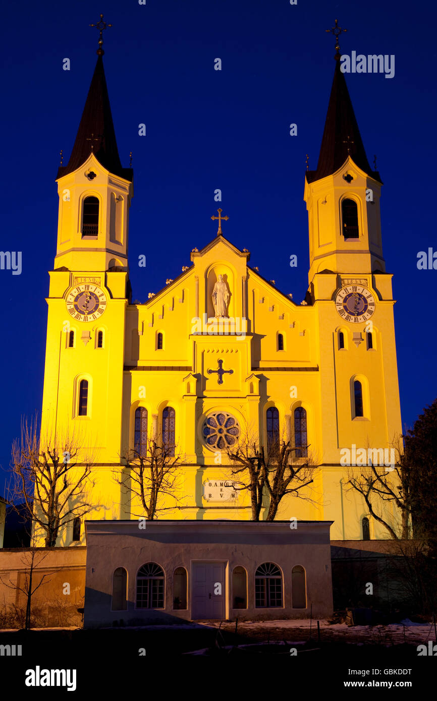 Parish Church of Our Lady at night, Bruneck, Pustertal valley, Val Pusteria, Alto Adige, Italy, Europe Stock Photo