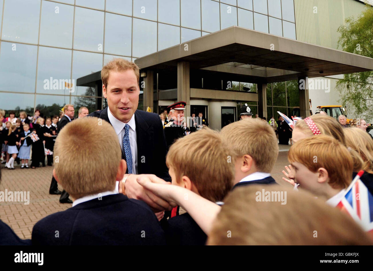 Prince William arrives for a visit to the World Headquarters of JCB, one of the world's largest manufacturers of construction equipment, to mark the production of the company's 750,000th machine in Rocester, Staffordshire. Stock Photo