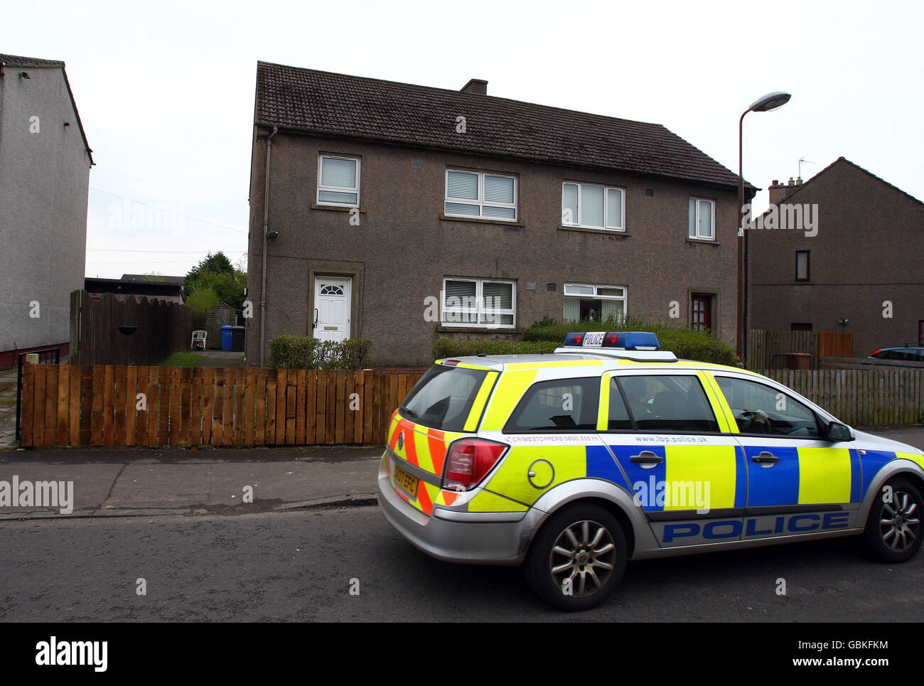 Susan Boyle. Police pass the home of Britains Got Talent star Susan Boyle home in Blackburn, West Lothian Stock Photo