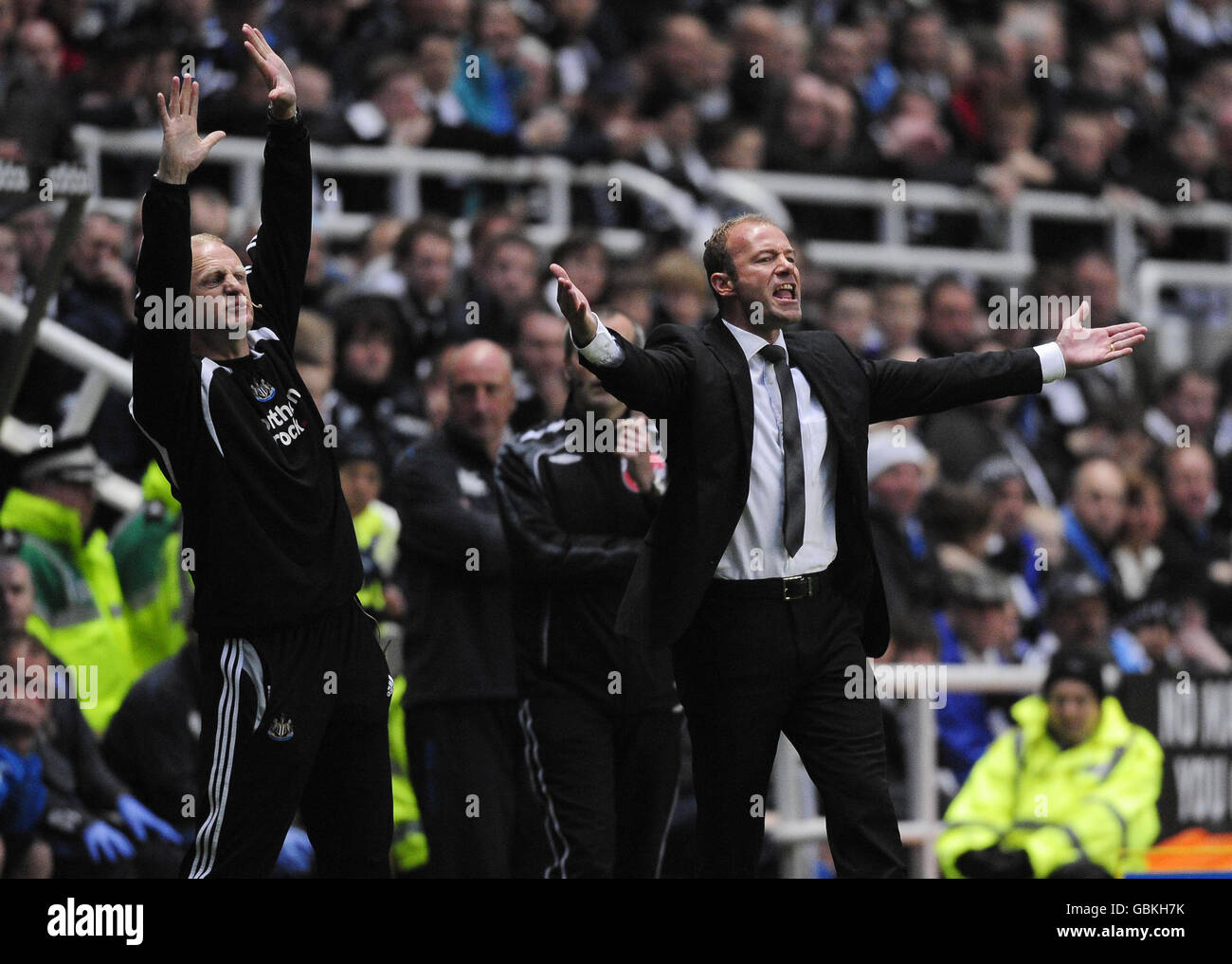 Newcastle United Manager Alan Shearer reacts during the Barclays Premier League match at St James' Park, Newcastle. Stock Photo