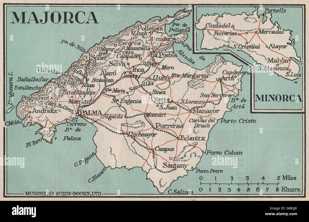 MAJORCA & MINORCA. Vintage map plan. Spain Mallorca Menorca, 1930 Stock Photo