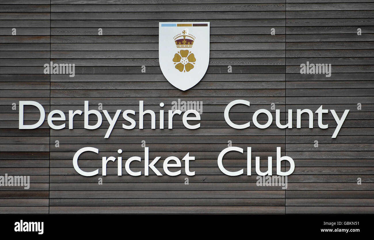 Cricket - Derbyshire County Cricket Club - Photocall 2009 - County Ground. General view of a sign for Derbyshire County Cricket Club on the wall at the County Ground Stock Photo