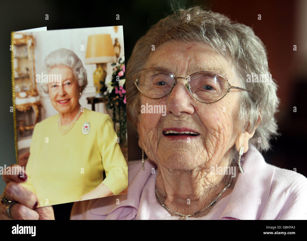 107-years-old woman celebrates Birthday Stock Photo