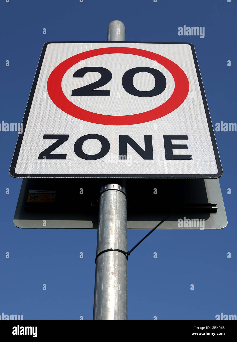 A general view of a 20mph speed limit sign. Wide-ranging proposals to dramatically cut the number of deaths on the roads were set out by Road Safety Minister Jim Fitzpatrick today as he also confirmed a major overhaul of the driver training and testing process. Stock Photo