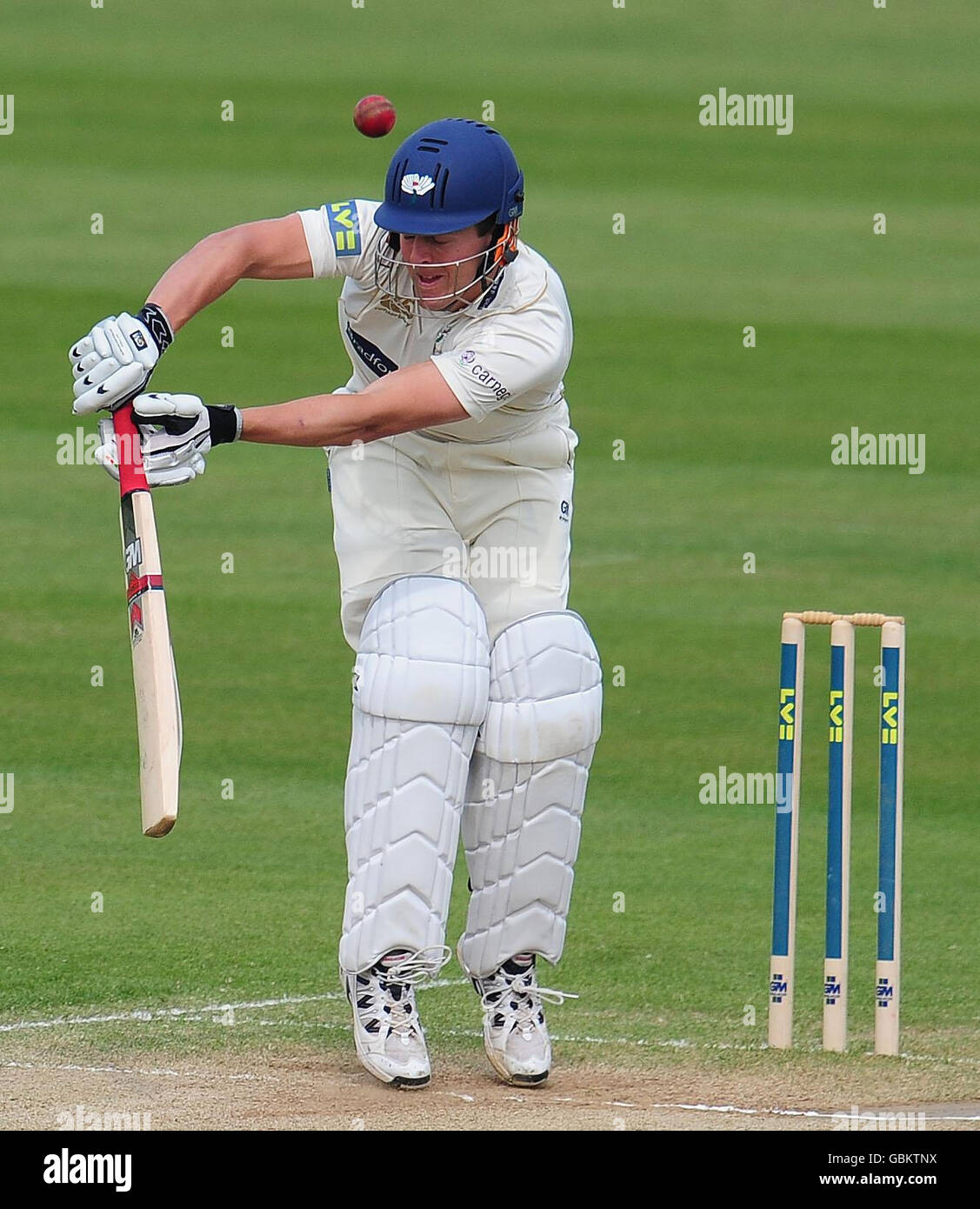 Yorkshire's Joe Sayers is caught by Durham's Liam Plunkett (out of picture) during the Liverpool Victoria County Championship match at Chester le Street, Durham. Stock Photo