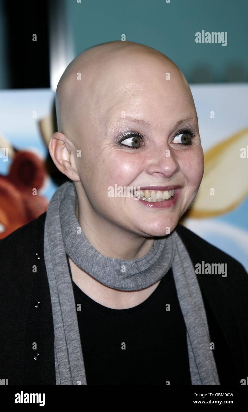 Gail Porter meets Blue Peter dog Mabel upon arriving for the DVD Premiere screening of Open Season 2 at Vue West End in Leicester Square, central London. Stock Photo