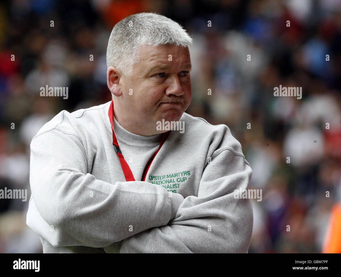 Richie Rooney, uncle of Manchester United's Wayne Rooney and manager of the Oyster Martyrs looks on during the FA Carlsberg Sunday Cup Final at Anfield Stadium, Liverpool. Stock Photo