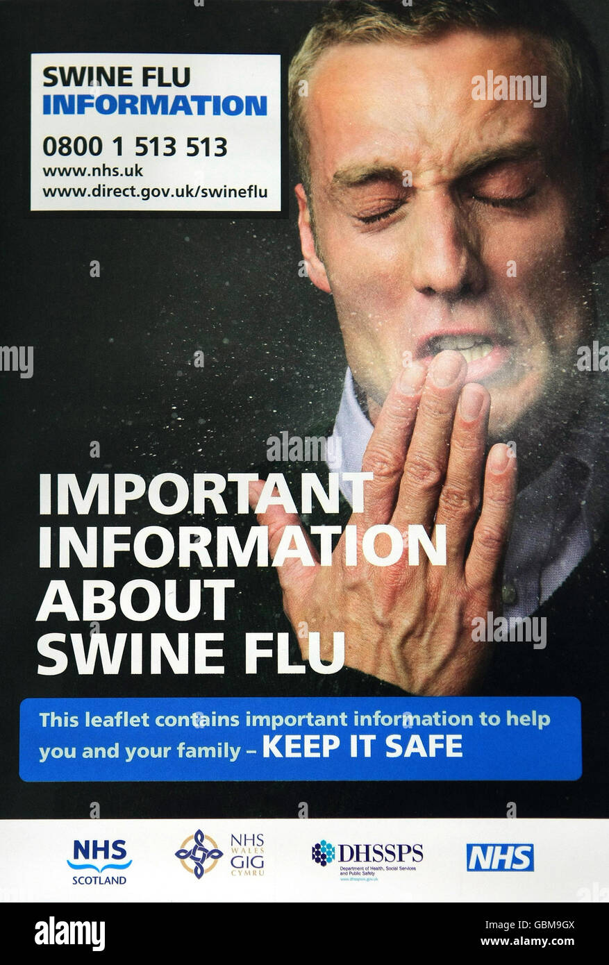 A close-up view of a one of the leaflets commissioned by the Department of Health, which contains information on the swine flu outbreak, which were printed at Howitt Printers in Sutton-in-Ashfield. Stock Photo