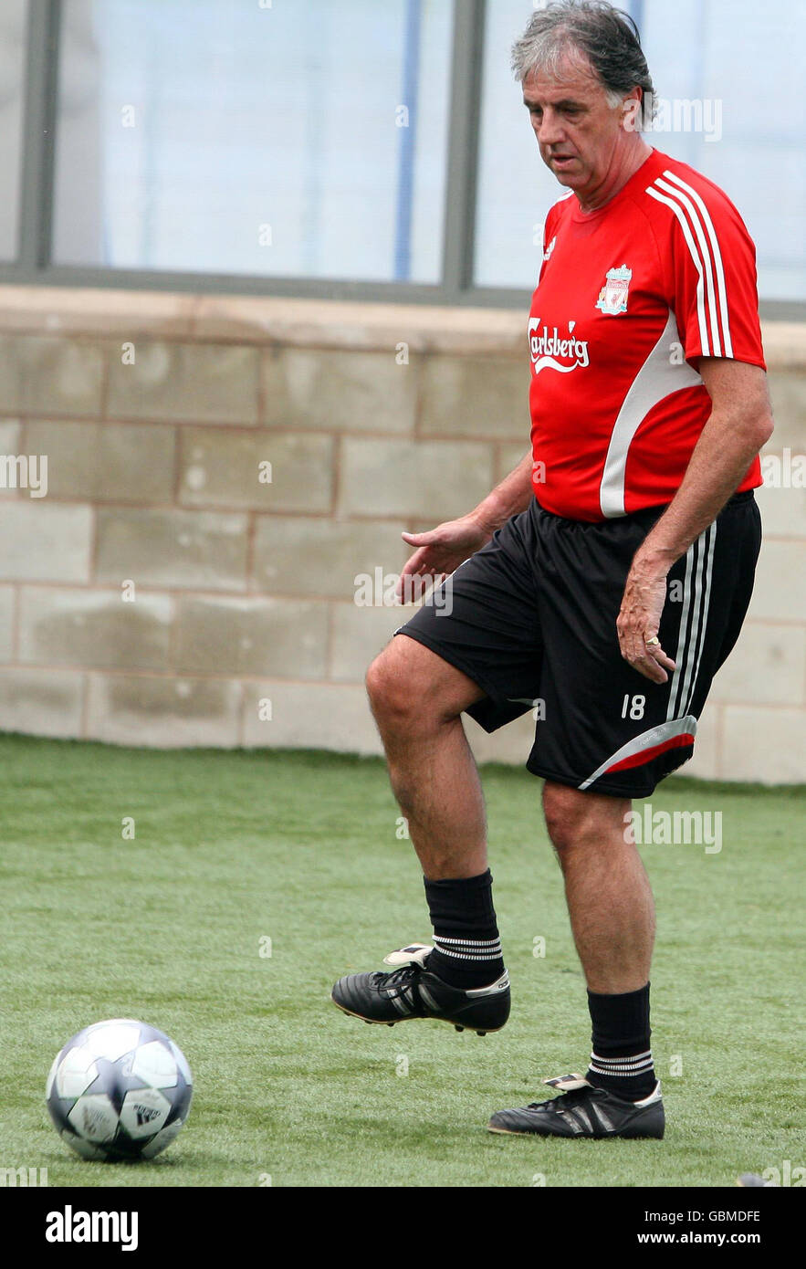 Soccer - Hillsborough Memorial match warm up - Melwood Training Ground. Mark Lawrenson during a five-a-side warm up match at Melwood Training Ground, Liverpool. Stock Photo