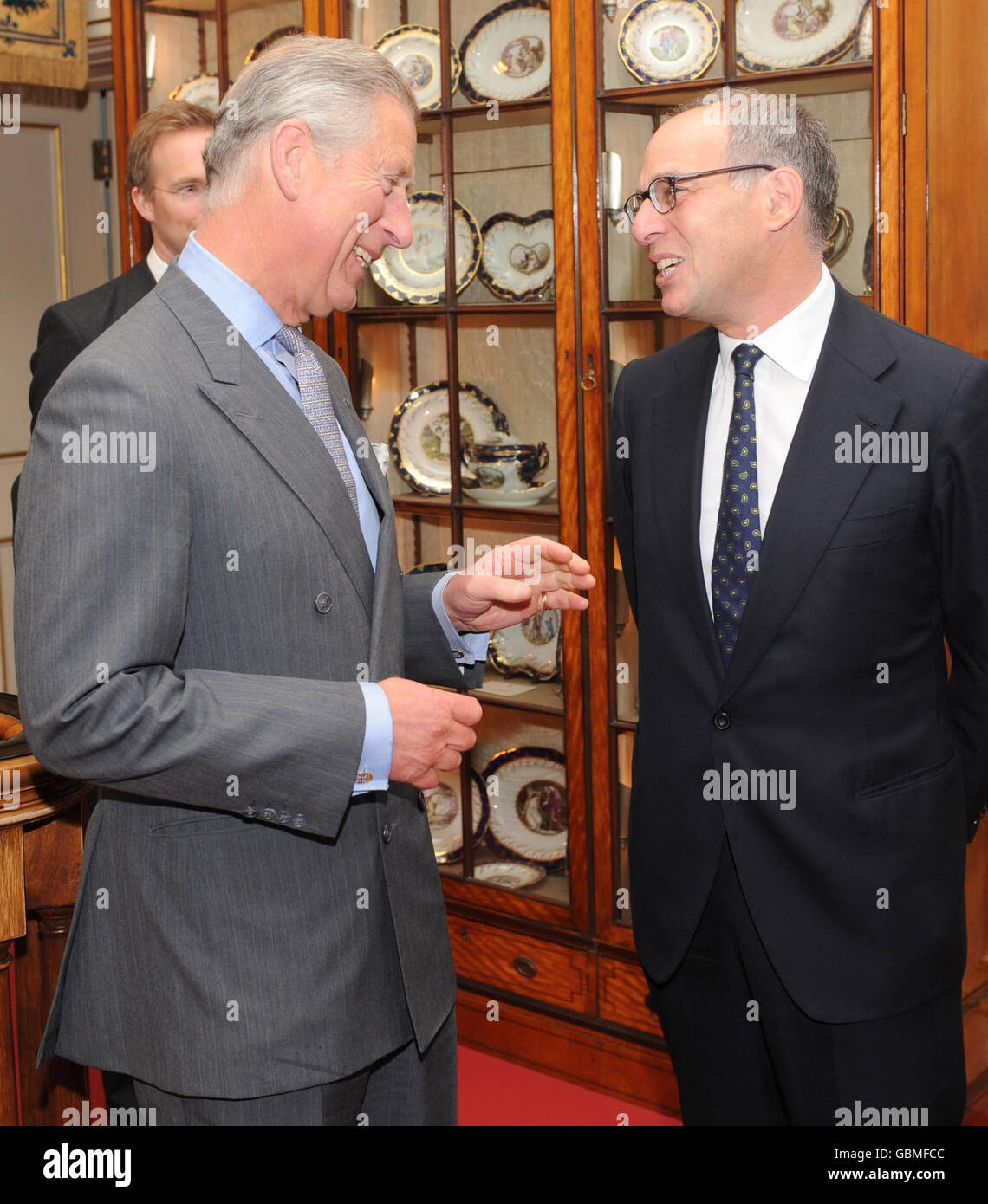 The Prince of Wales meets Loyd Grossman at Clarence House in London where he hosted a reception to mark the 40th anniversary of the Churches Conservation Trust. Stock Photo