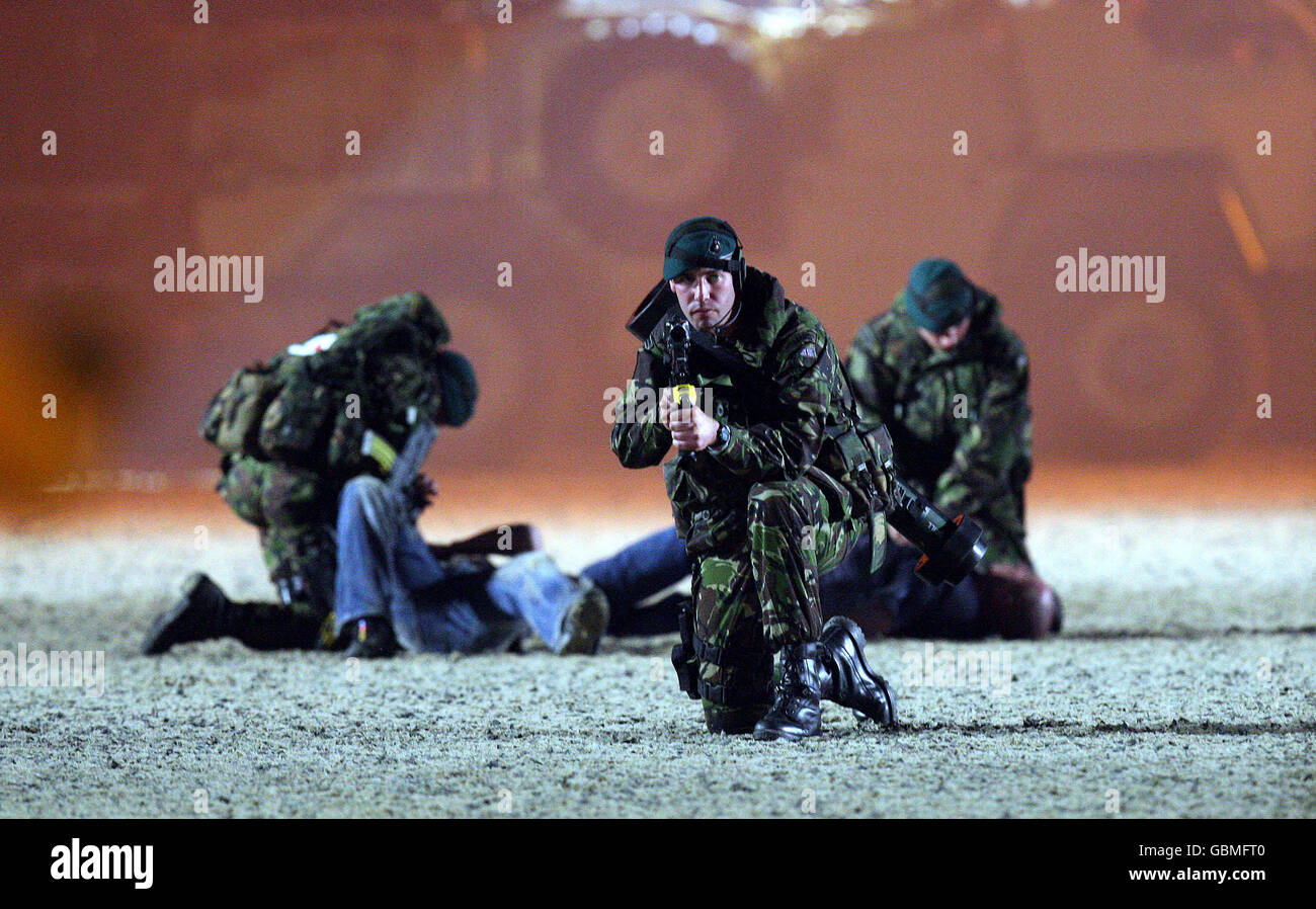 Real World Commando The Royal Marine Commandos perform a mock rescue battle at The Windsor ...