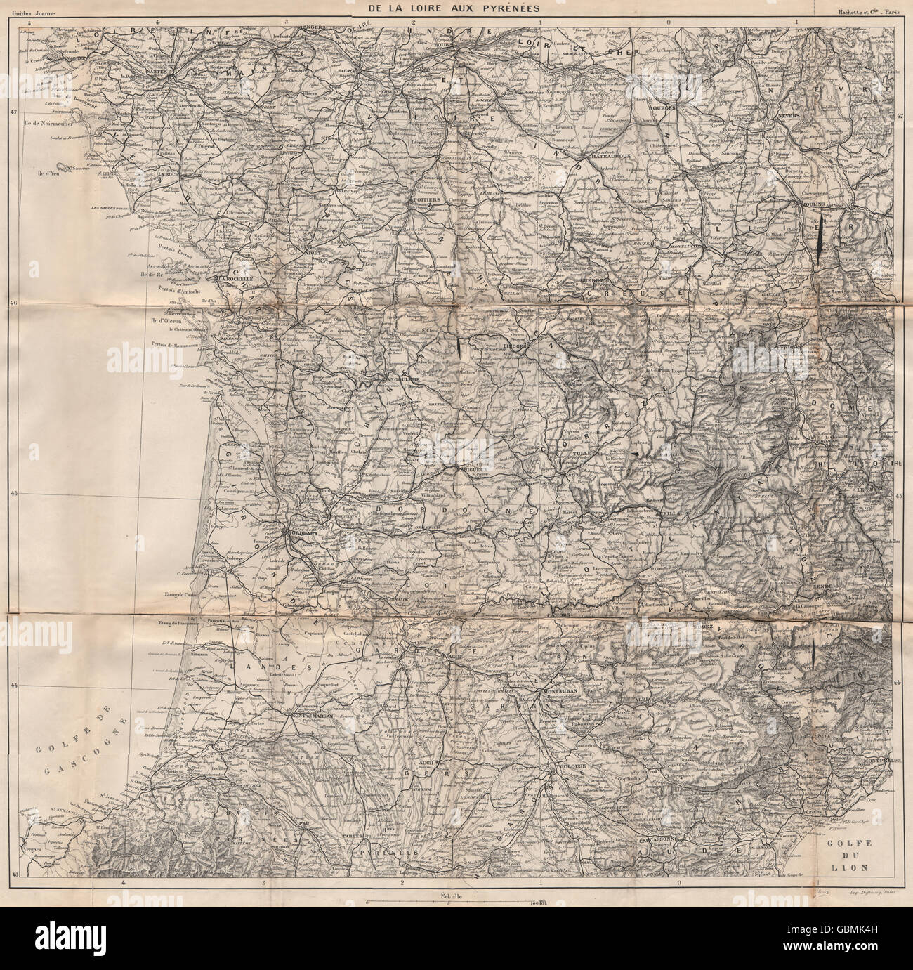 South West France De La Loire Aux Pyrenees Vintage Map Plan Carte 19 Stock Photo Alamy