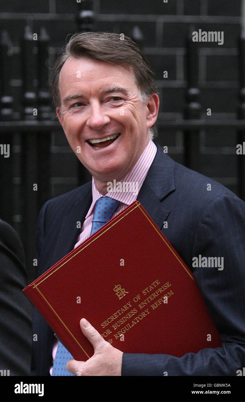 Business Secretary Peter Mandelson arrives today for a Cabinet Meeting at 10 Downing Street. Stock Photo