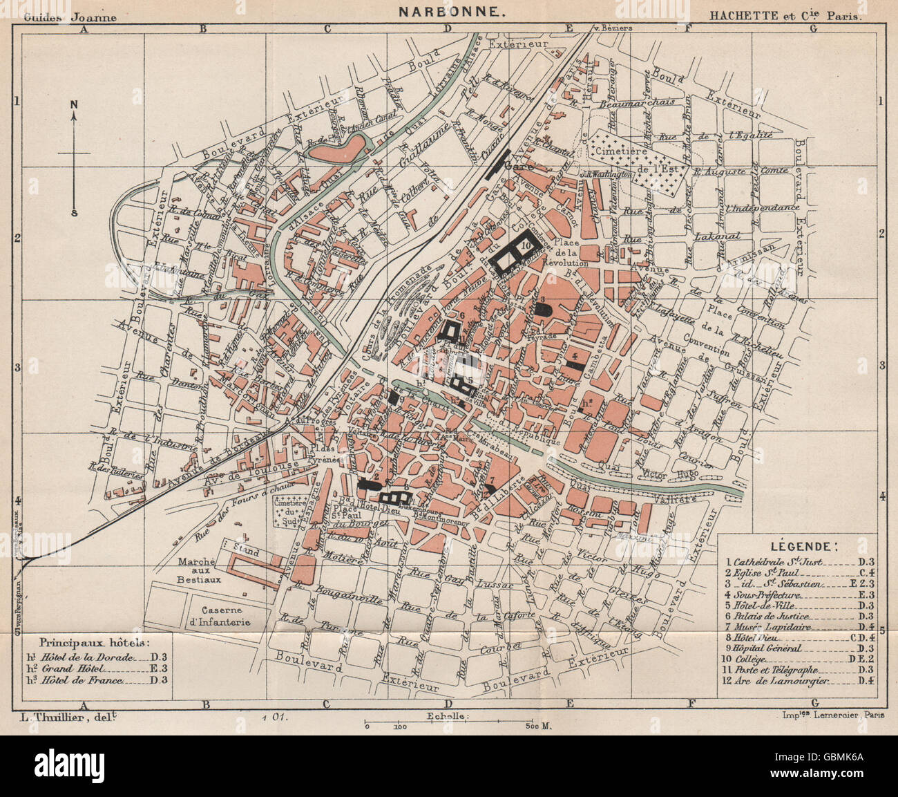 NARBONNE. Vintage town city ville map plan carte. Aude, 1899 Stock Photo -  Alamy