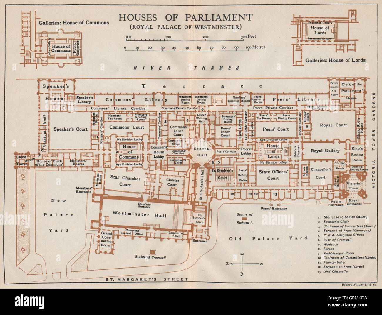 Houses Of Parliament Map Houses Of Parliament (Palace Of Westminster) . Vintage Map Plan. London  1927 Stock Photo - Alamy