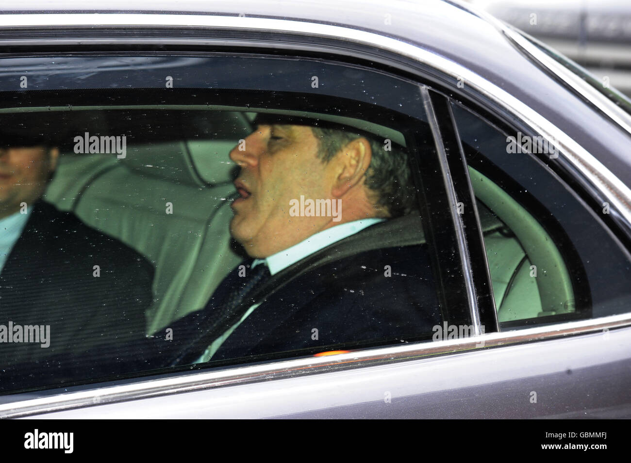 Prime Minister Gordon Brown leaves the Forgemasters Works in Sheffield. Stock Photo