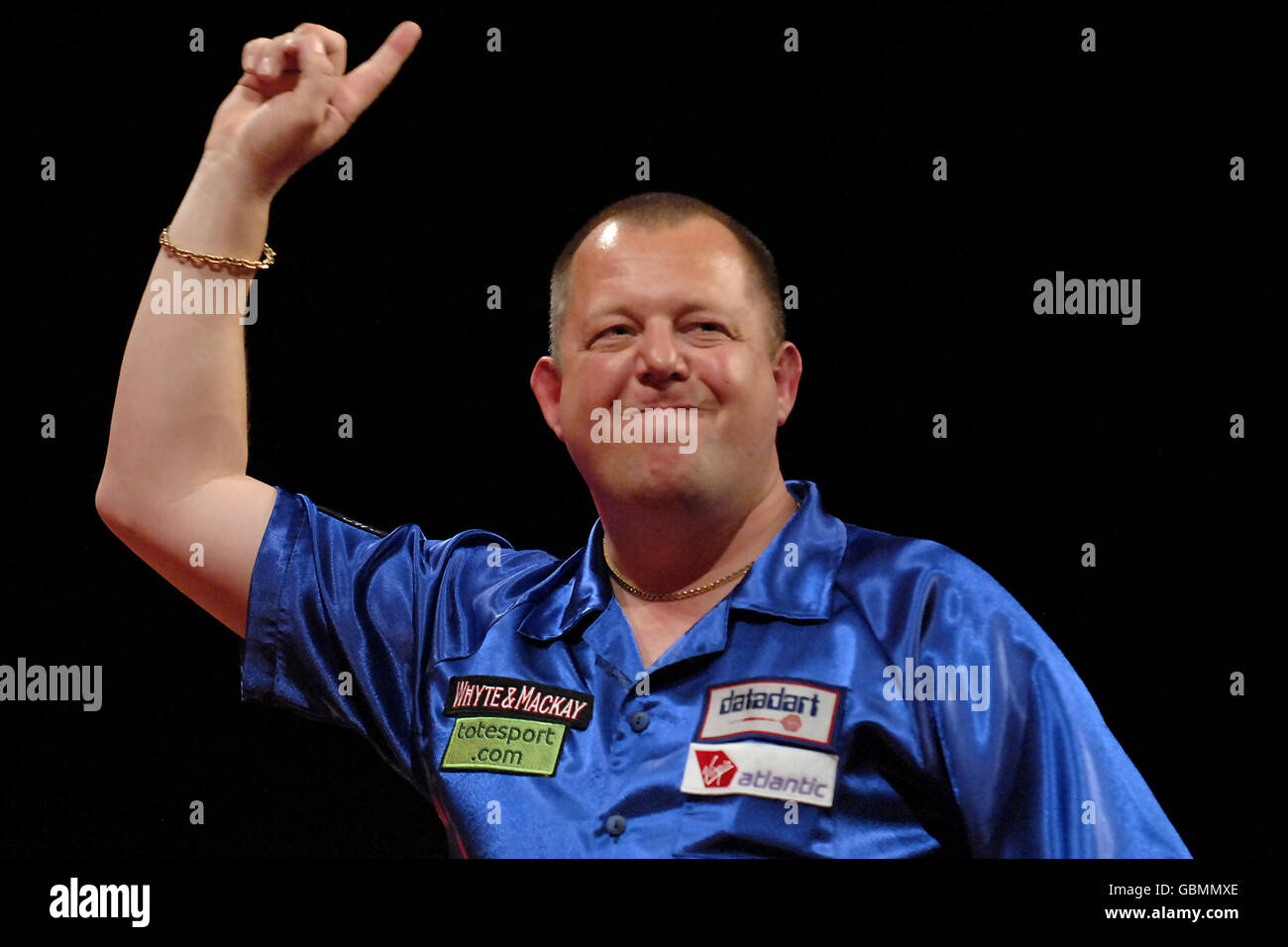 Mervyn king reacts after winning a leg hires stock photography and