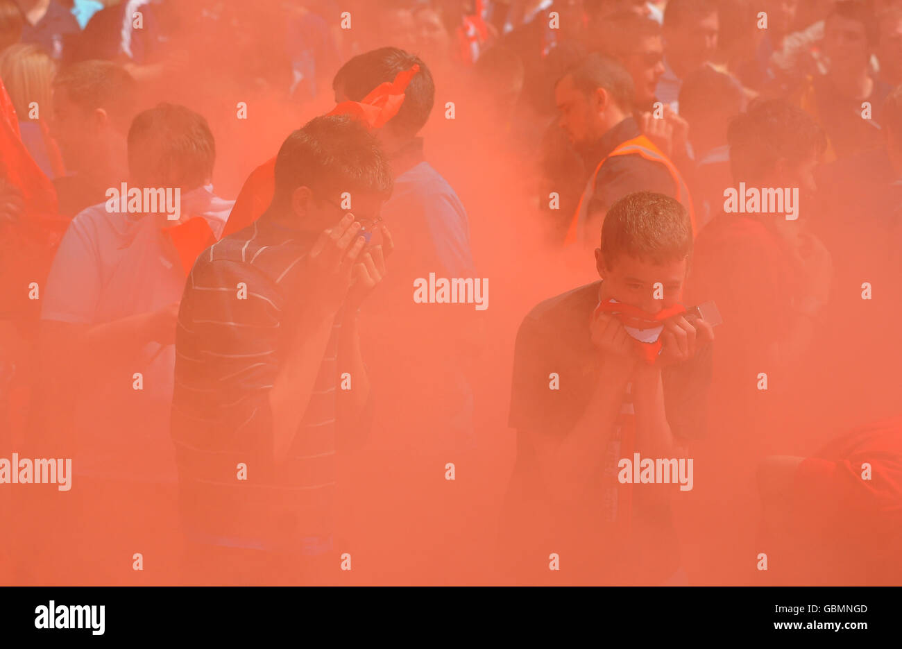 York City fans are engulfed in smoke after fans set off smoke bombs and