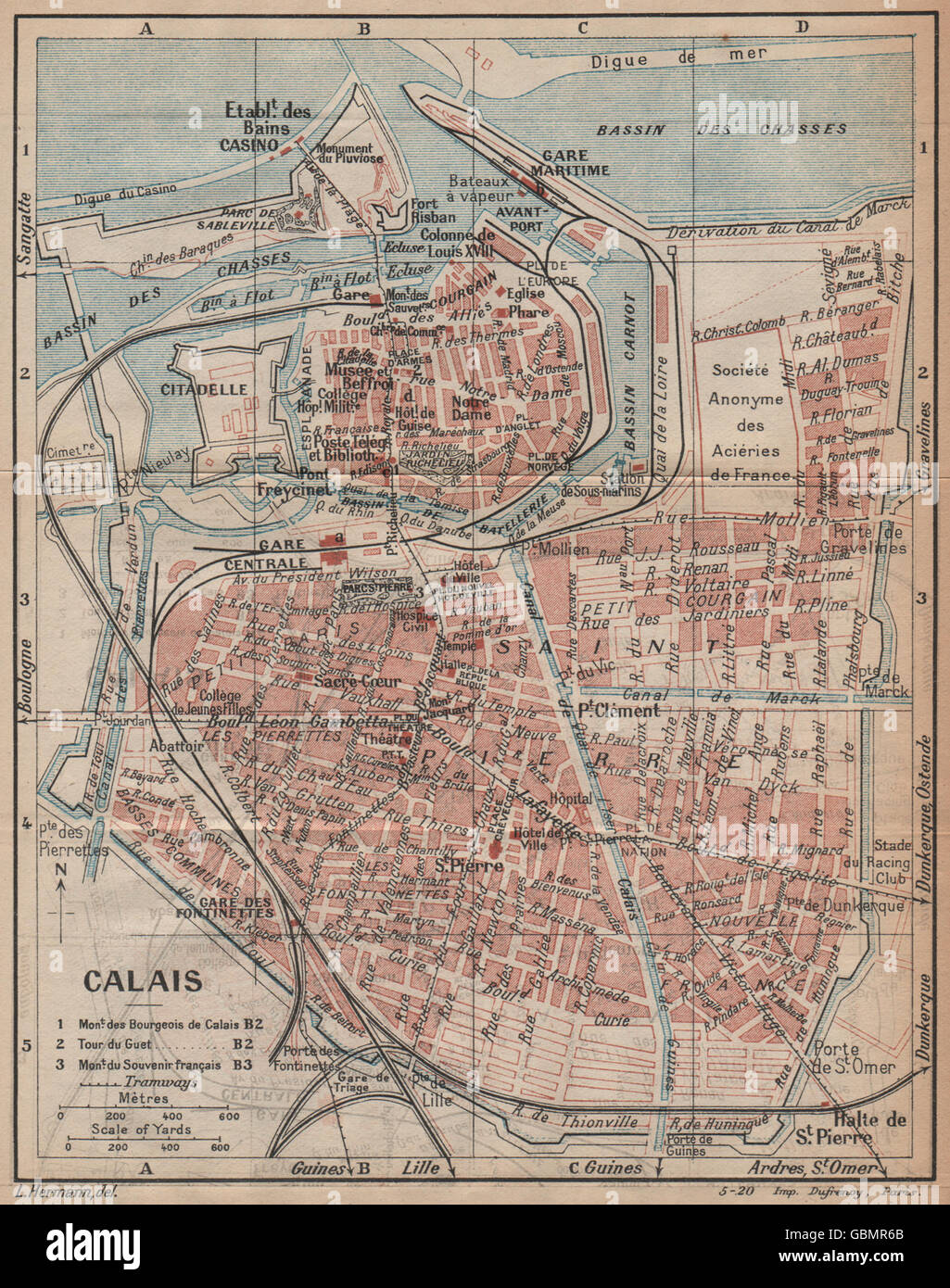 CALAIS. Vintage town city map plan. Pas-de-Calais, 1920 Stock Photo