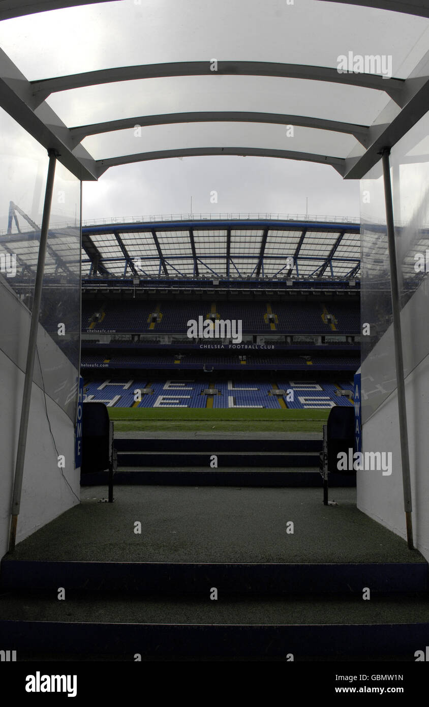 A general view stamford bridge football stadium seen players tunnel hi