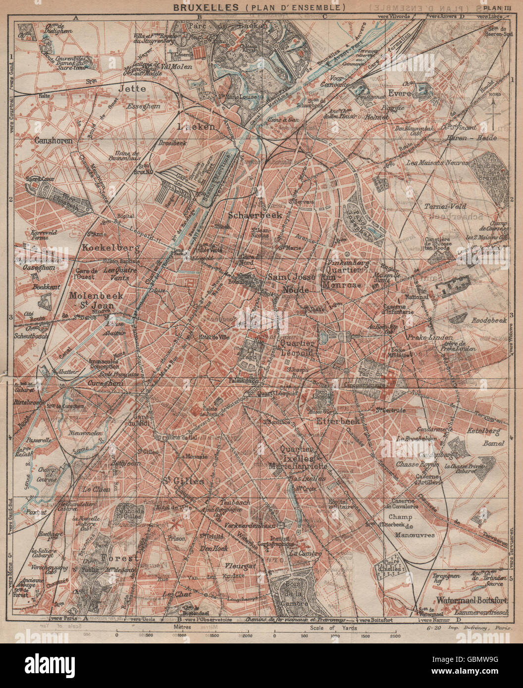 BRUXELLES (PLAN D'ENSEMBLE) . Vintage town city plan. Belgium. Brussels 1920 map Stock Photo