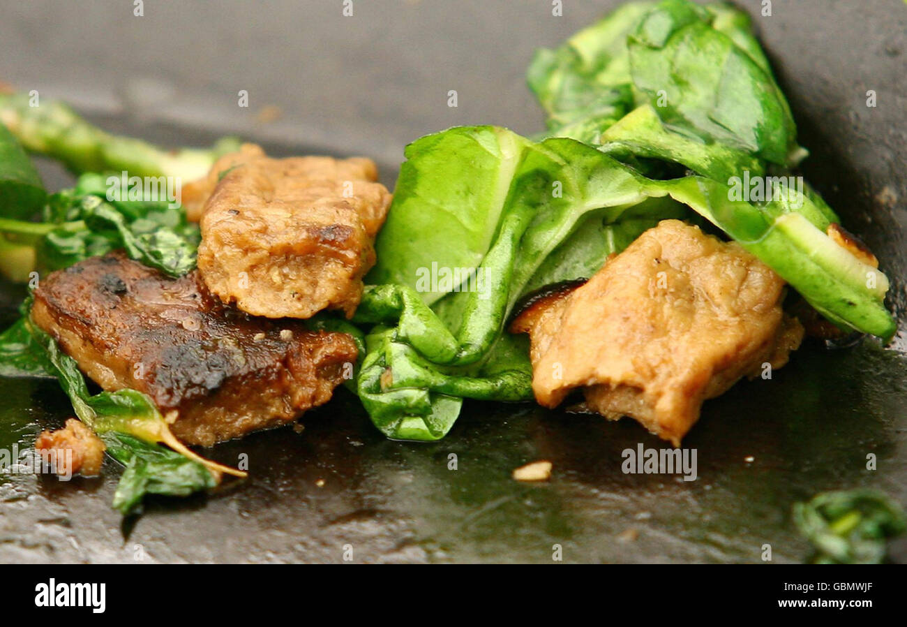 Leafy green and beefy soy stir fry made by Heather Mills during a vegan