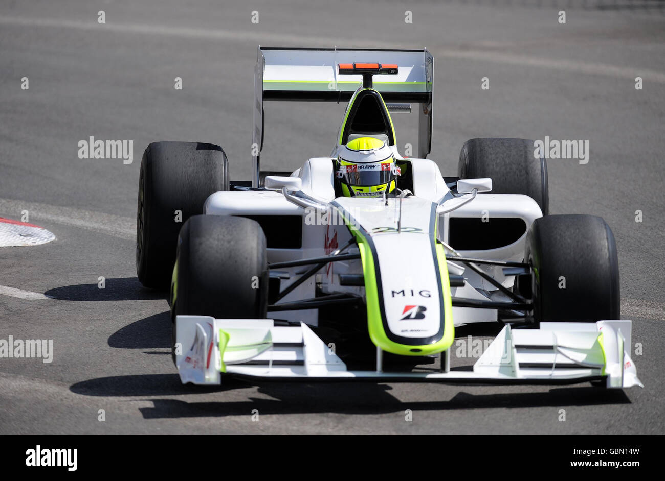 Brawn GP's Jenson Button during the practice session at the Circuit de Monaco, Monte Carlo, Monaco. Stock Photo