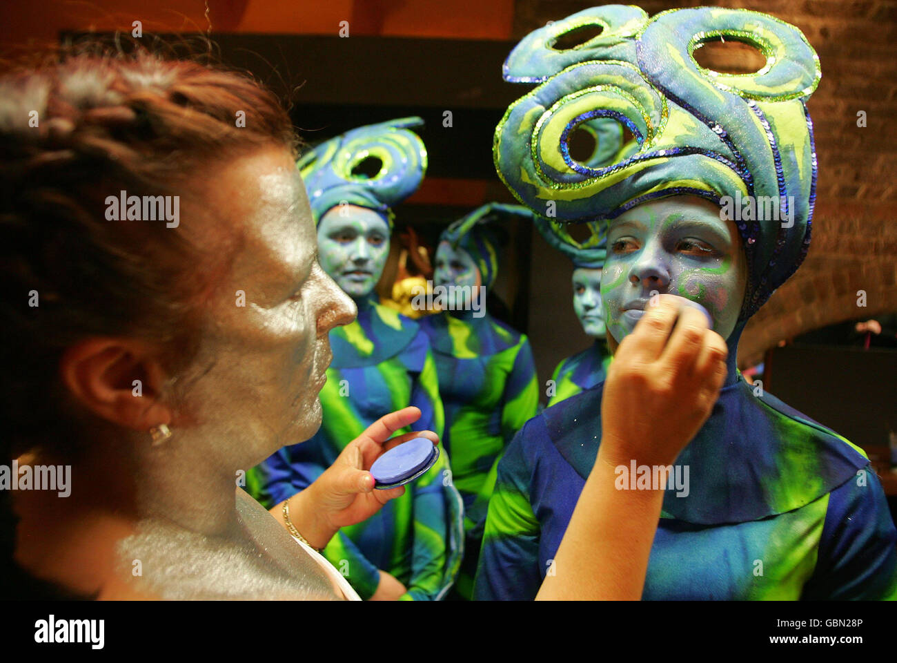 Sea themed Carnival Dancers pose for pictures during the launch  celebrations of the UK Centre for Carnival Arts in Luton Stock Photo - Alamy