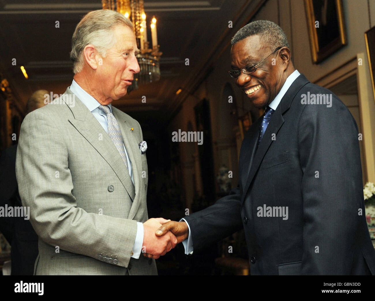 The Prince of Wales receives the President of Ghana Professor John Evans Atta Mills at Clarence House in London today. Stock Photo