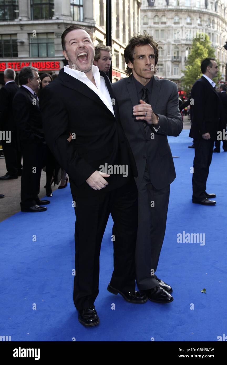 Ben Stiller (right) and Ricky Gervais arriving for the UK Premiere of