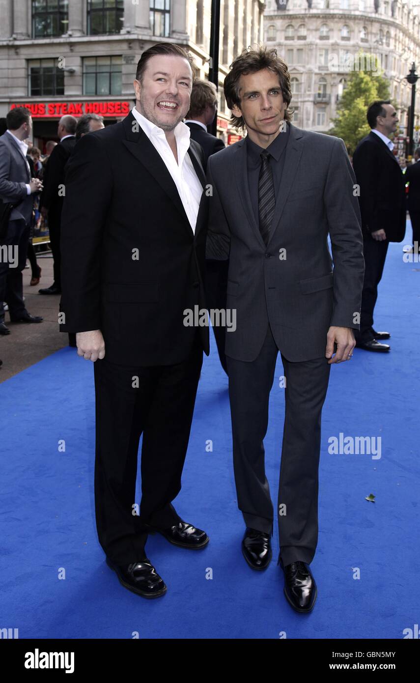 Ben Stiller (right) and Ricky Gervais arriving for the UK Premiere of