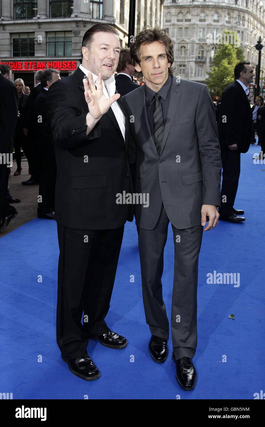 Ben Stiller (right) and Ricky Gervais arriving for the UK Premiere of