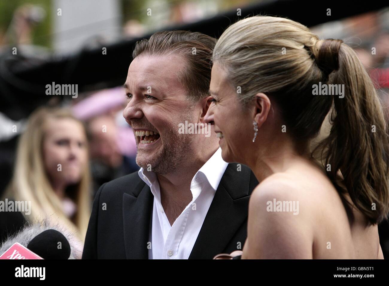 Ricky Gervais and Jane Fallon arriving for the UK Premiere of Night at