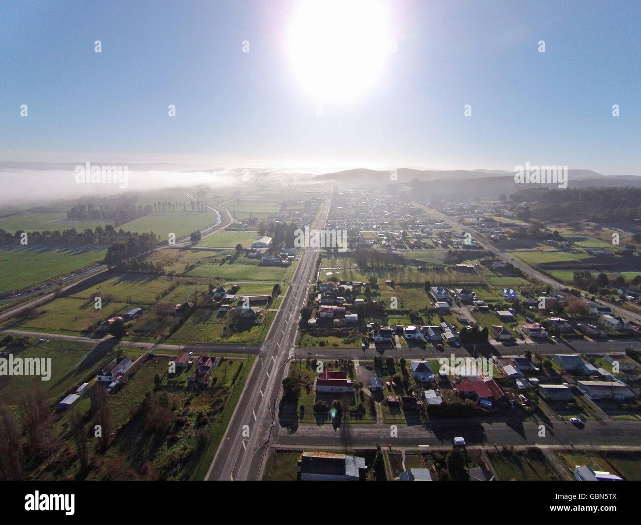 Kaitangata, near Balclutha, Clutha District, South Otago, South Island, New Zealand - drone aerial Stock Photo