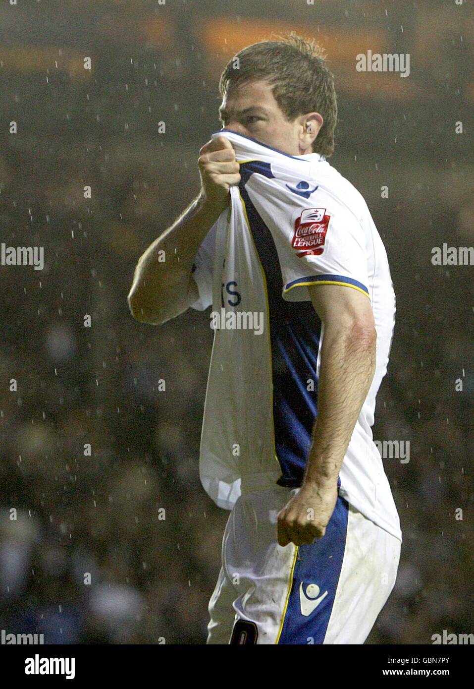 Leeds United's Ben Parker celebrates after team mate Luciano Becchio (out of picture) scores the first goal Stock Photo