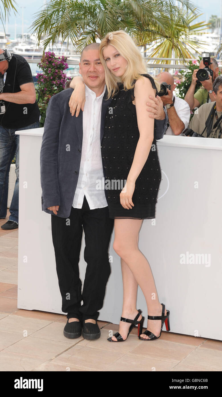 Tsai Ming-Liang and Laetitia Casta attend a photocall for new film Visage, during the Cannes Film Festival, at the Palais de Festival in Cannes, France. Stock Photo