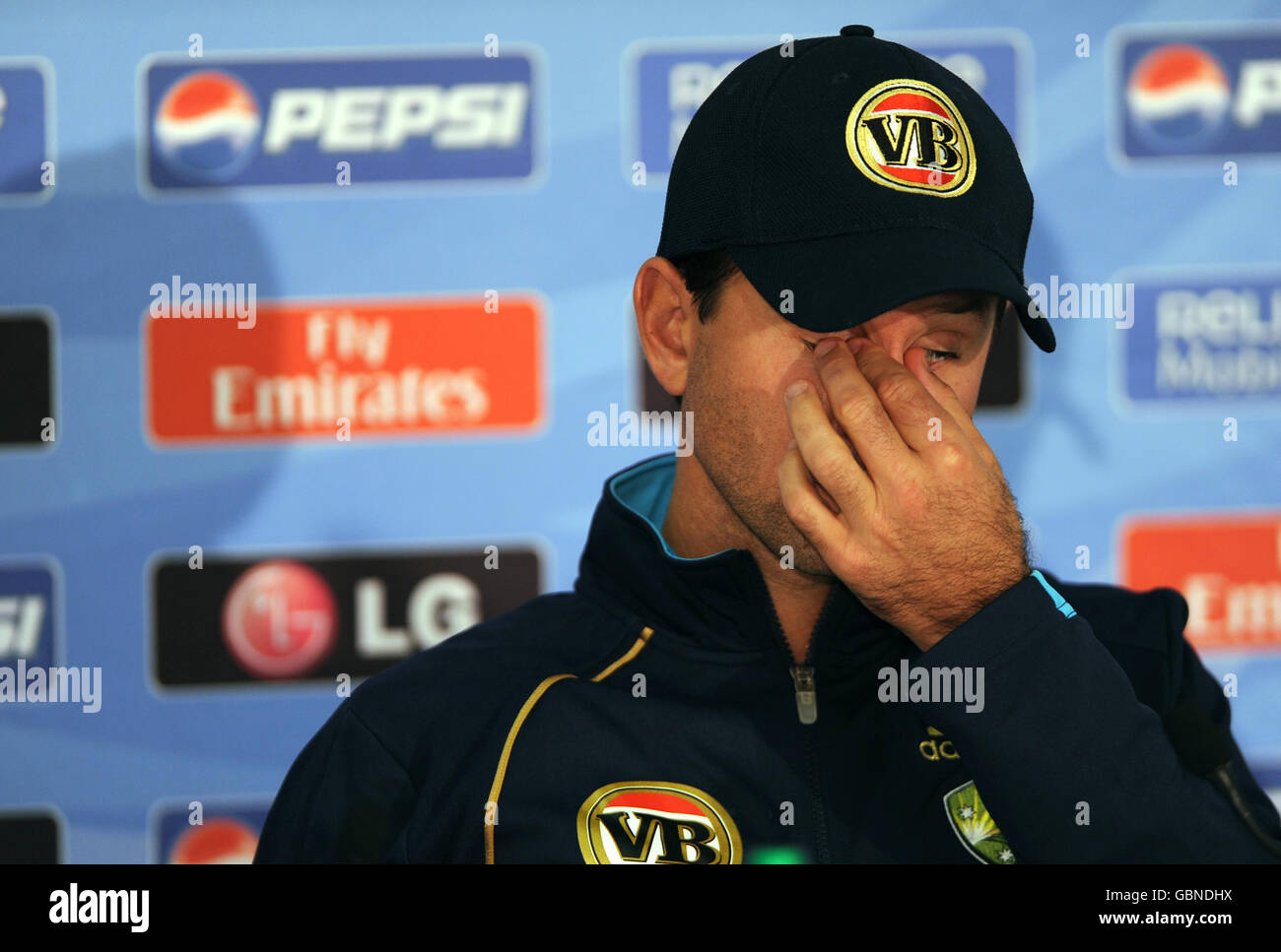 Australia cricket captain Ricky Ponting reacts during a press conference at Trent Bridge, Nottingham. Stock Photo