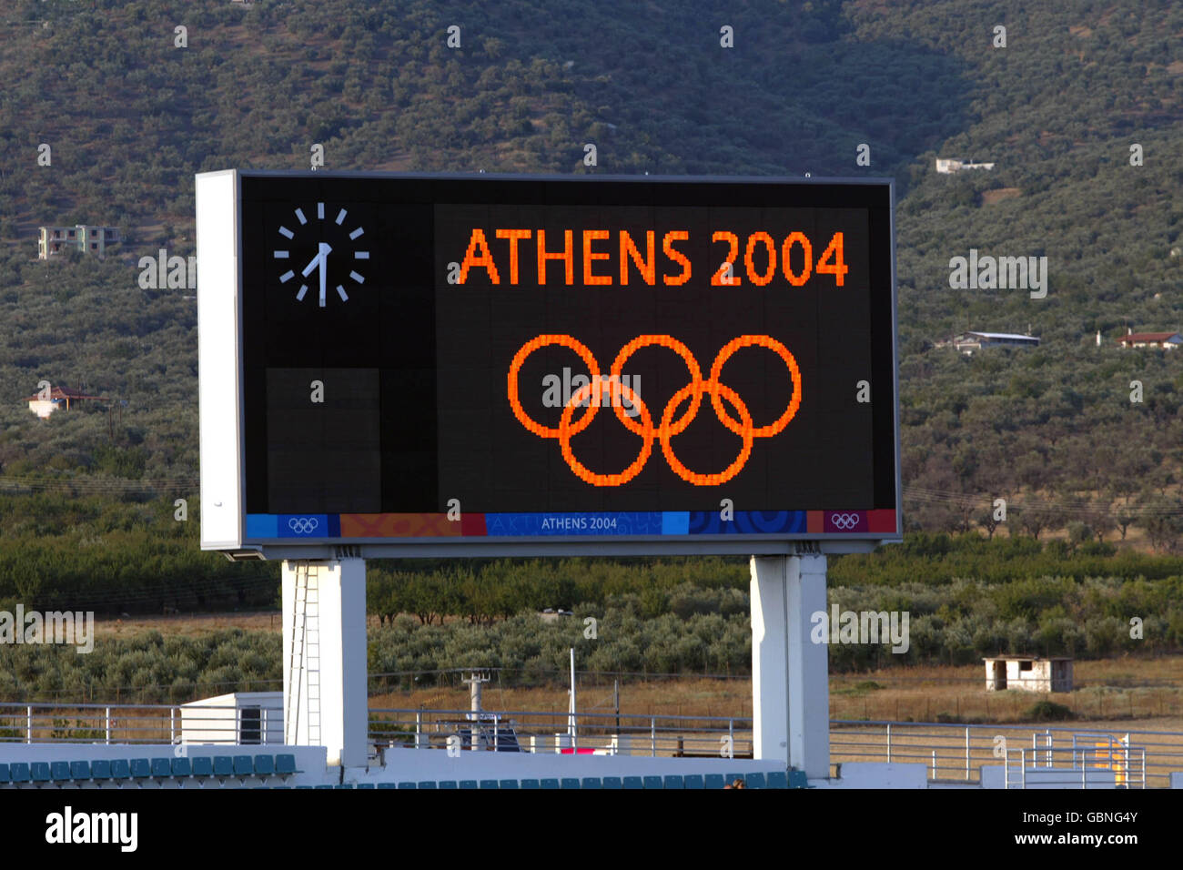 Soccer - Athens Olympic Games 2004 - Men's First Round - Group B - Ghana v Italy. The scoreboard at the Panthessaliko Stadium Stock Photo