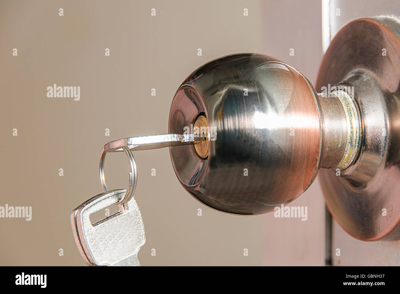 The bronze door lock with the keys Stock Photo Alamy