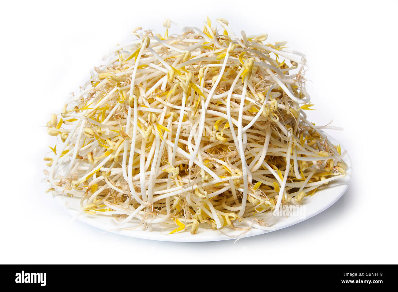 A dish of mung bean sprout isolated on a white background Stock Photo